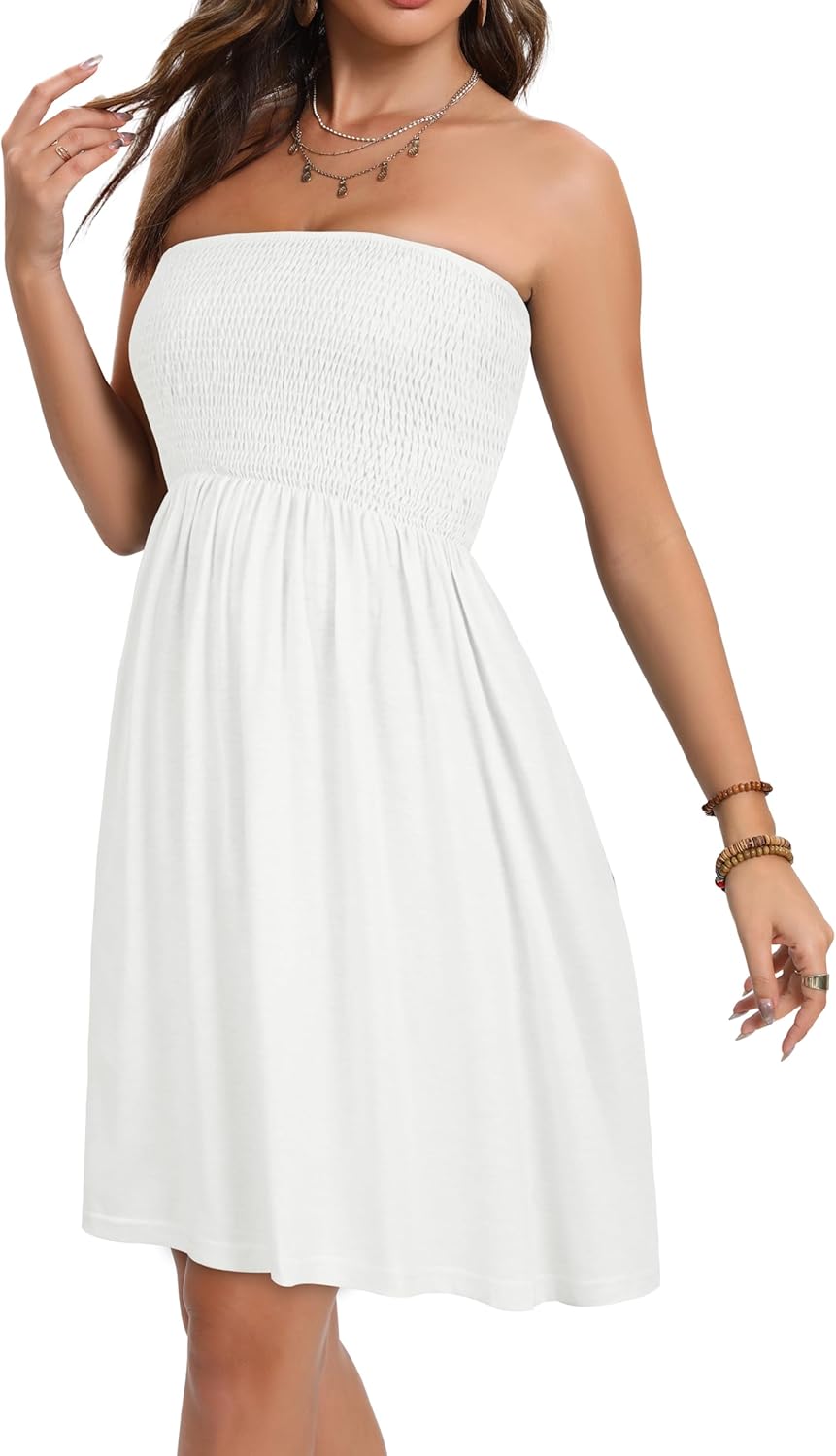 Summer Dresses for Women Strapless Casual Beach Cover Ups Tube Top Sundress