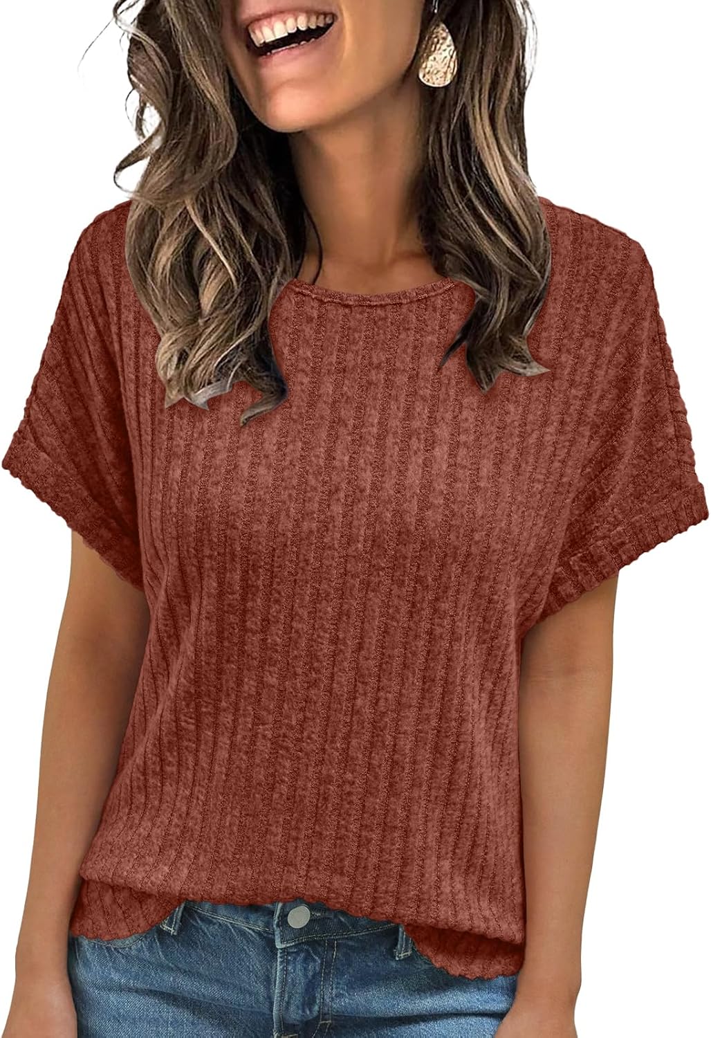 Women Shirts Fall Sweaters Regular Fit Short Sleeve Tunic Tops 2025 Dressy Casual Business Blouses