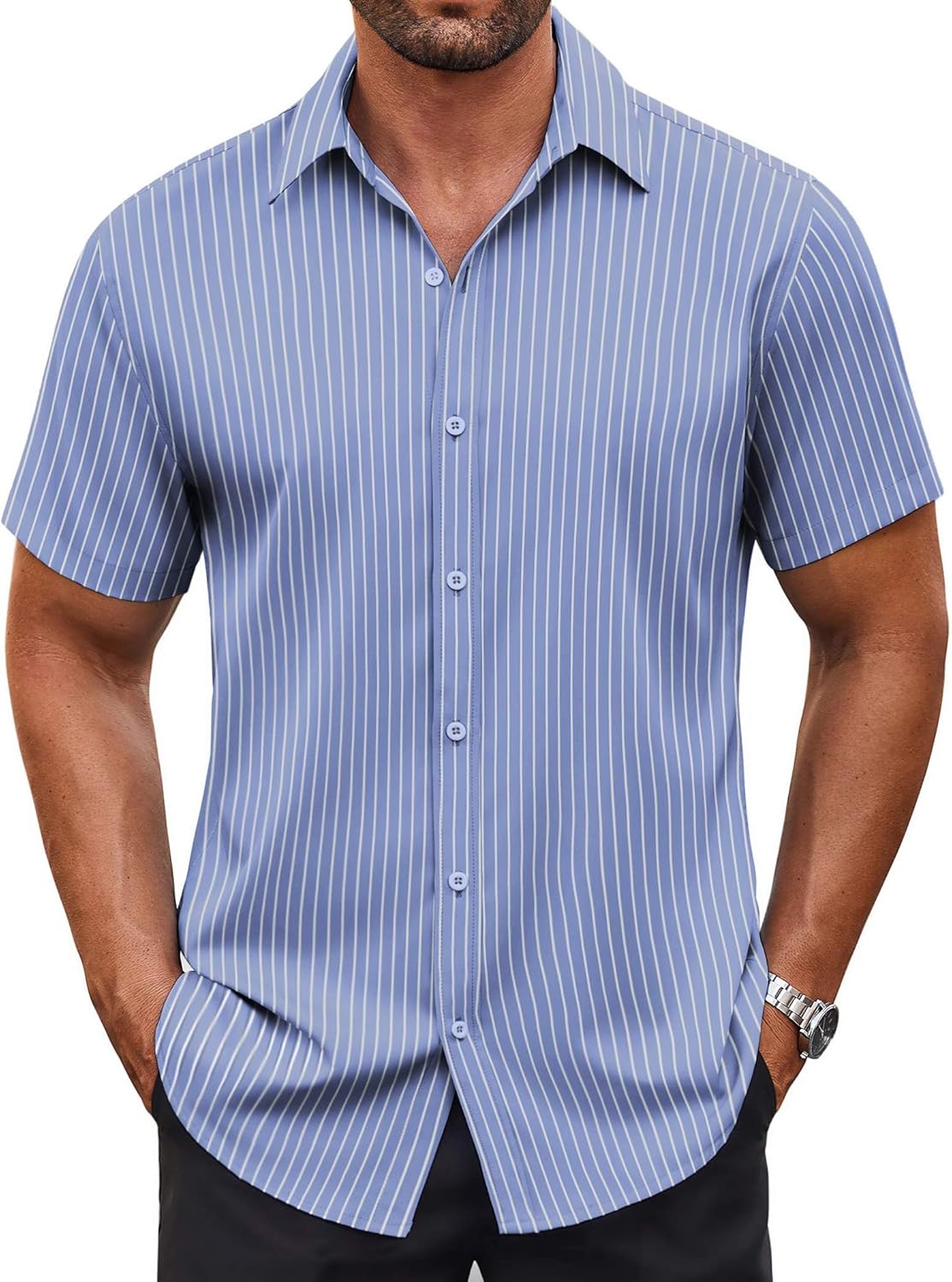 Men's Button Down Shirt Short Sleeve Dress Shirt Casual Beach Summer Wedding Shirt