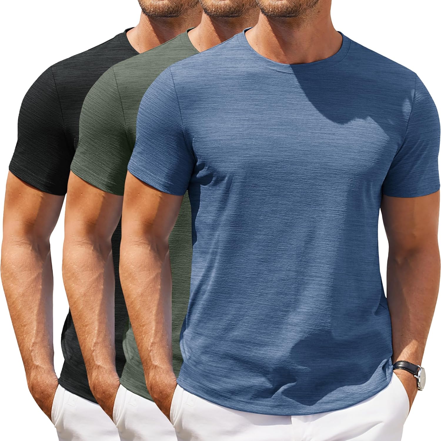 Mens Crew Neck T Shirt Short Sleeve Casual Summer Basic Tee Slim Fit Workout T-Shirt