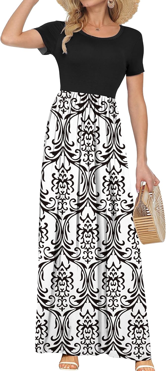 Women's Short Sleeve Loose Plain Casual Long Maxi Dresses for Women 2025