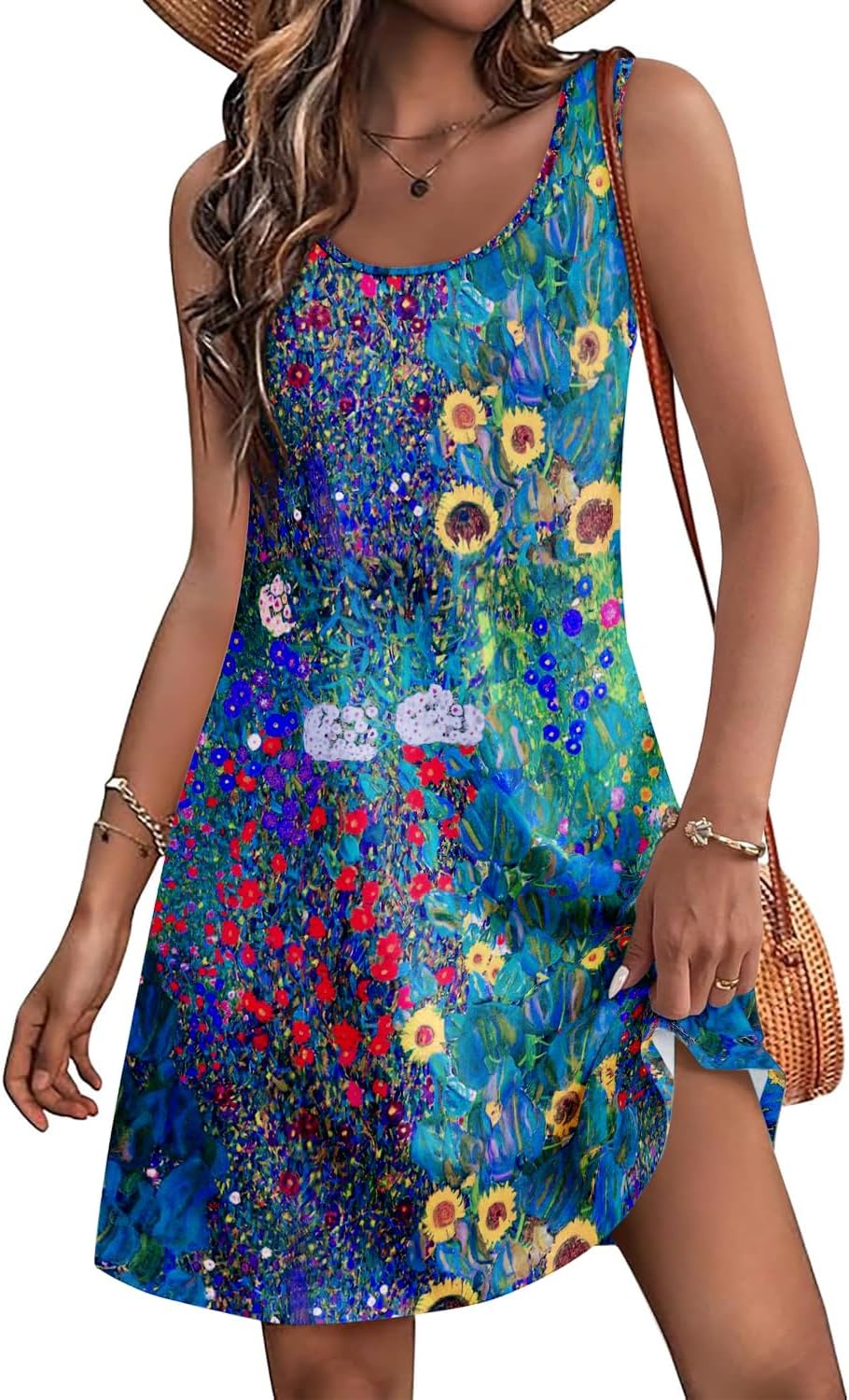 Women's Summer Dress 2025 Sleeveless Floral Boho Sundress Swimsuit Coverup Casual Loose Beach Vacation Tank Dresses