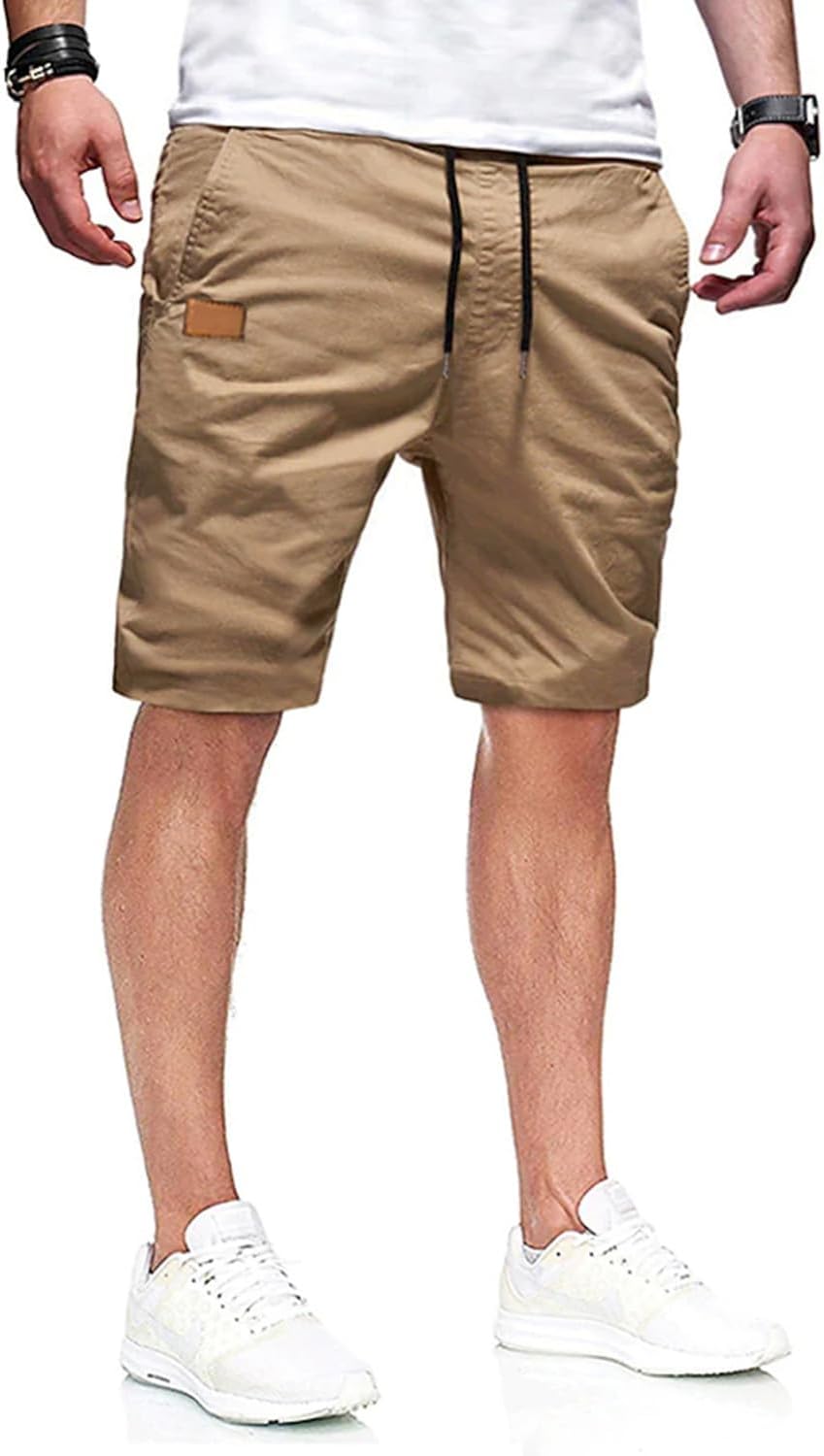 Mens Casual Shorts - Cotton Drawstring Summer Beach Stretch Twill Chino Golf Shorts
