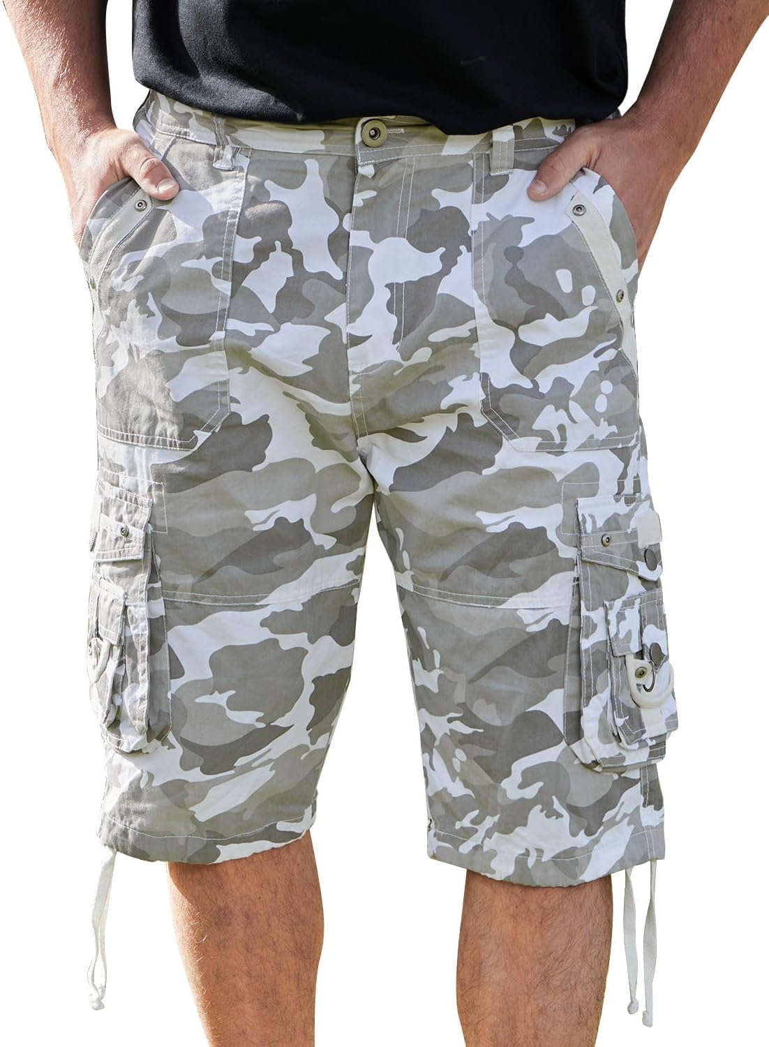 Men's Ripstop Cargo Shorts-Long Cotton Twill Straight Leg for Work Outdoor