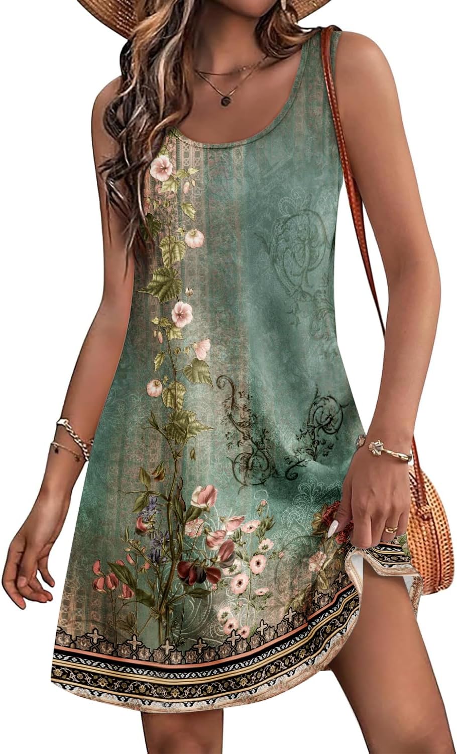 Women's Summer Dress 2025 Sleeveless Floral Boho Sundress Swimsuit Coverup Casual Loose Beach Vacation Tank Dresses