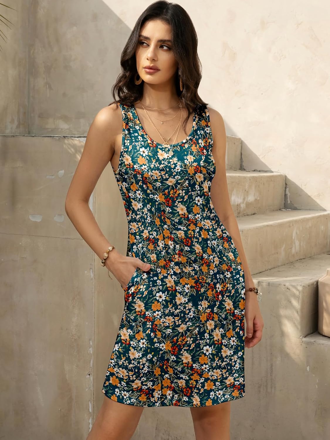 Women's Summer Dress 2025 Sleeveless Floral Boho Sundress Swimsuit Coverup Casual Loose Beach Vacation Tank Dresses