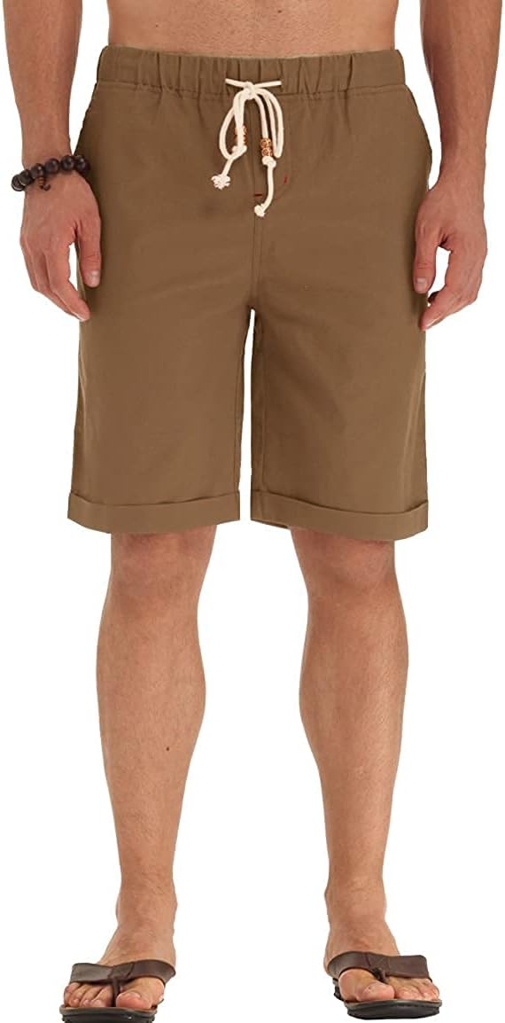 Men’s Linen Shorts Casual Drawstring Summer Beach Shorts