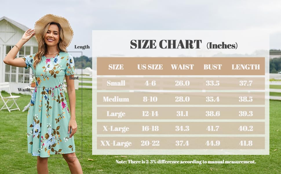 Womens Short Sleeve Empire Waist Dresses Casual Summer Dress with Pockets