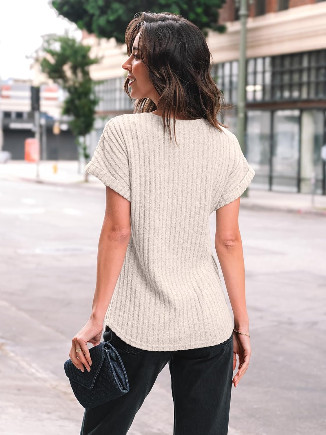 Women Shirts Fall Sweaters Regular Fit Short Sleeve Tunic Tops 2025 Dressy Casual Business Blouses