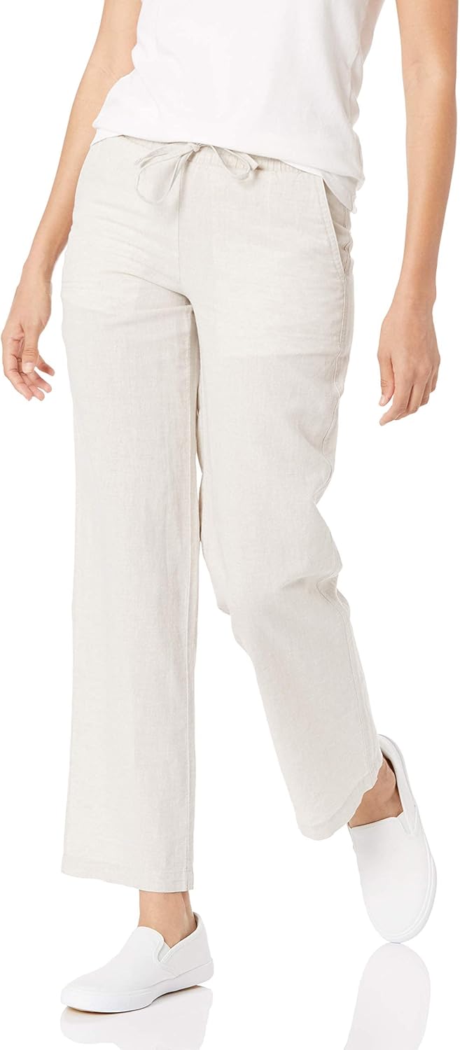 Women's Linen Blend Drawstring Relaxed Fit Wide Leg Pant (Available in Plus Size)