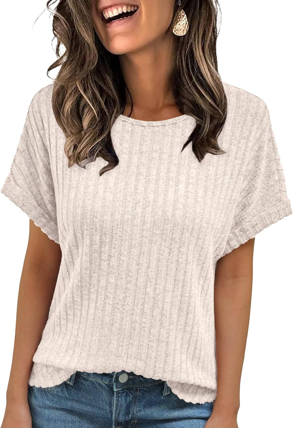 Women Shirts Fall Sweaters Regular Fit Short Sleeve Tunic Tops 2025 Dressy Casual Business Blouses
